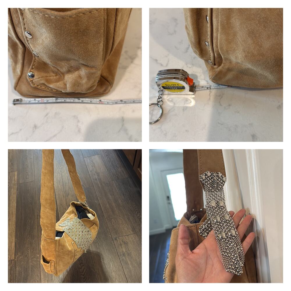 Sergio Gutierrez Liquid Metal collection camel suede crossbody shoulder bag - Picture 15 of 16